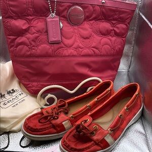 Coach Red Tote and Boat Shoes size 7B